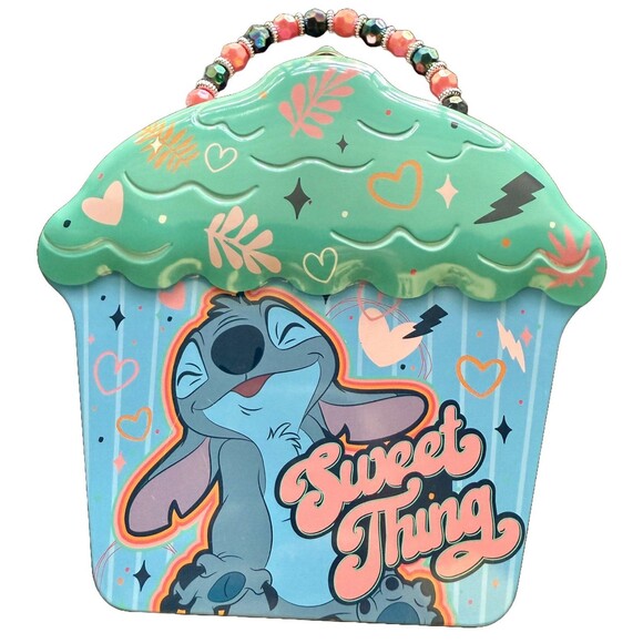 Disney Stitch Sweet Thing Cupcake Tin Purse Beaded Handle Lunchbox New No Tags - Picture 1 of 7